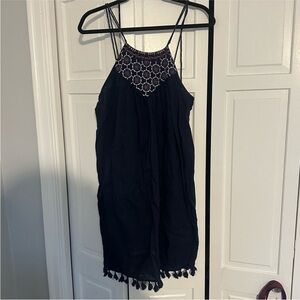 LOFT Navy Halter Mini Dress with Embroidered Detail